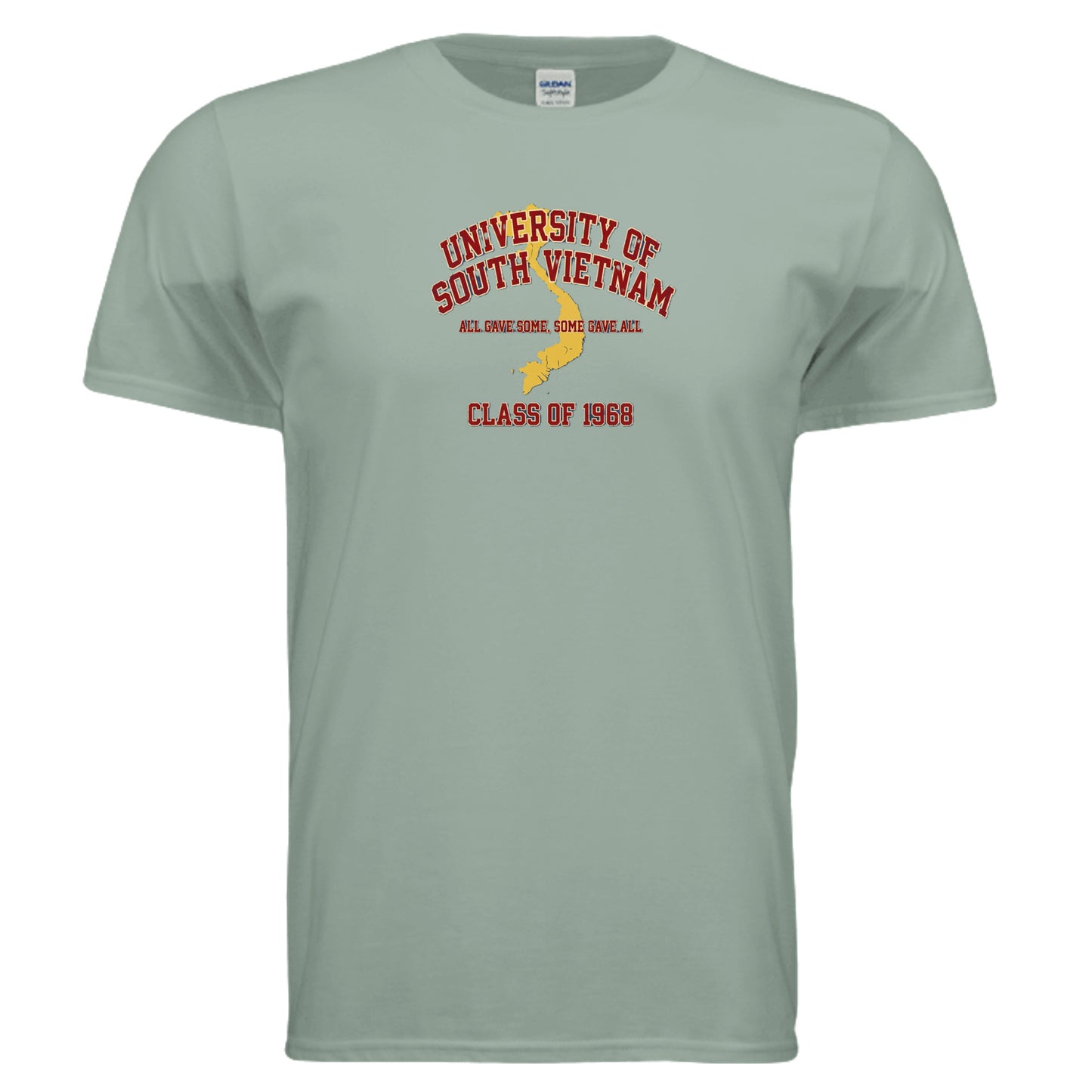 Sage green T-shirt featuring the University of South Vietnam Class of 1968 logo