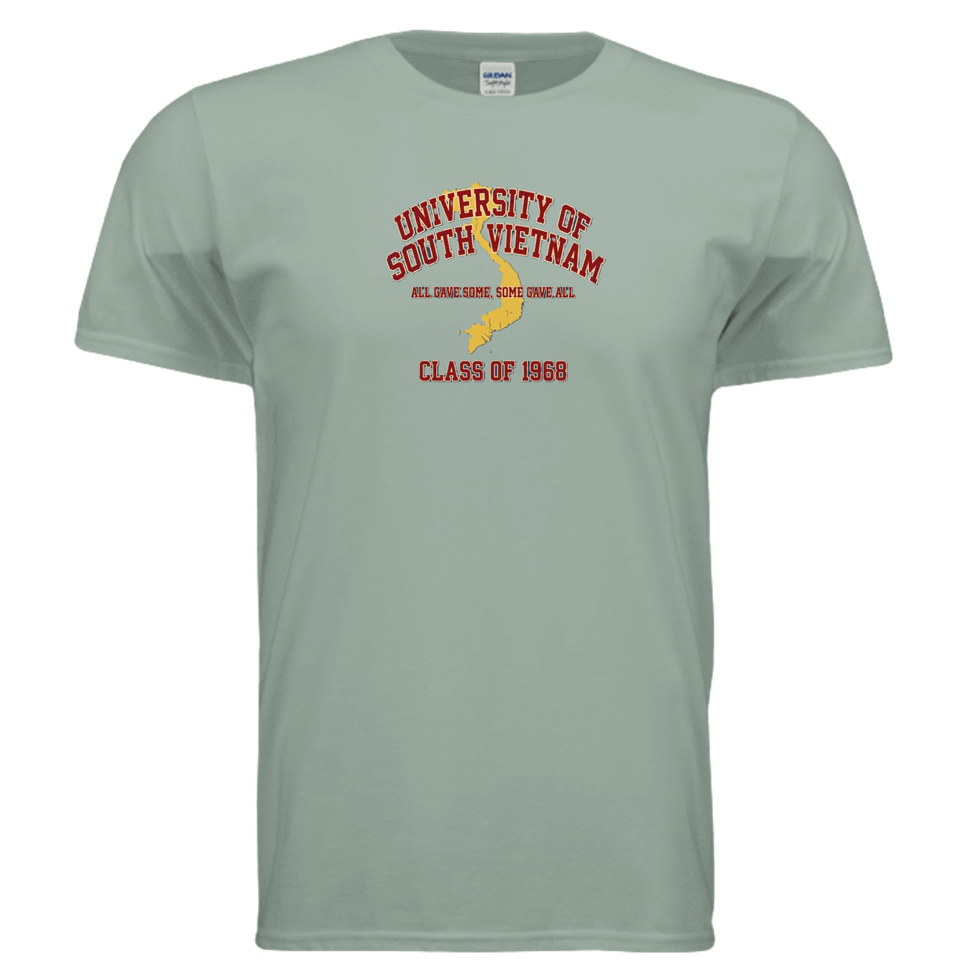 Sage green T-shirt featuring the University of South Vietnam Class of 1968 logo